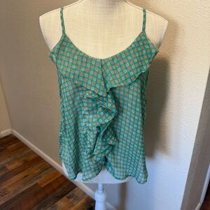 Must Have Green Patterned Women's Spaghetti Strap Top - Size Medium